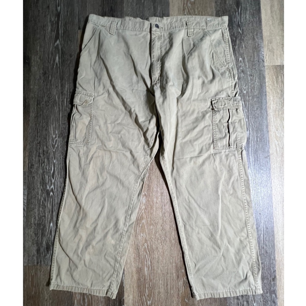 Wrangler Cargo Pants Mens 42x30 Khaki Tan Cotton Twill Utility Workwear 70LEWGR